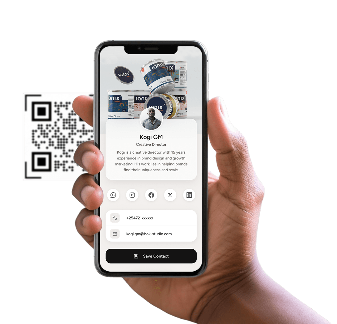 Hand holding a phone showing an Ovicard contact page